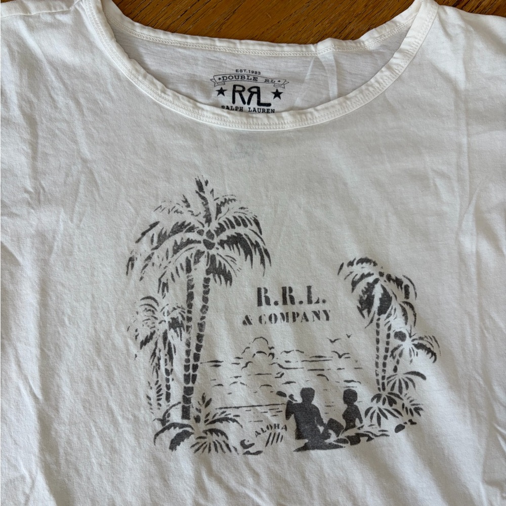 Ralph Lauren Double RL White Short Sleeve Tee with Black Palm Graphic - Picture 2 of 4